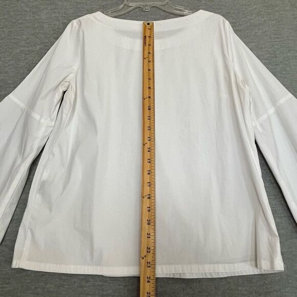 J McLaughlin Flared Sleeve White Blouse Size M Wide Neck Old Money Career Resort - Picture 6 of 10